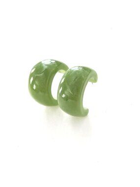 Chunky Faux Jade Green Acrylic 1" Hoop Pierced Earrings
